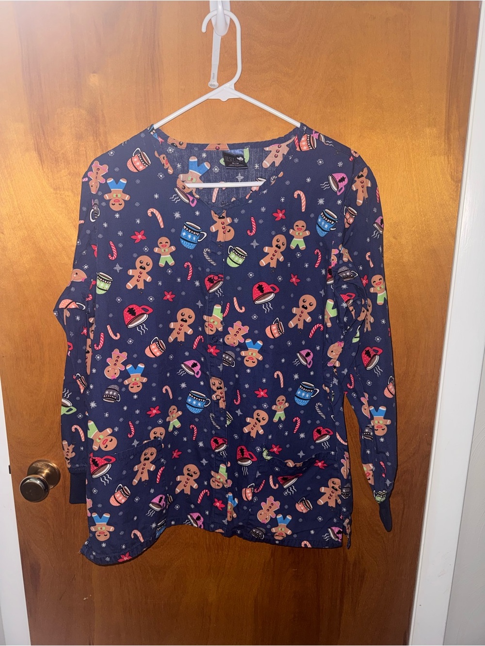 Women's Holiday Gingerbread Printed Scrub Top